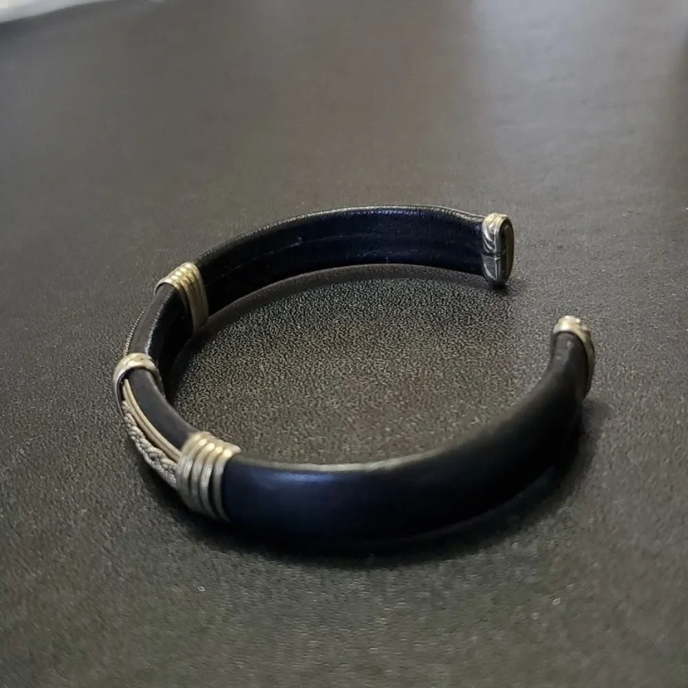 Black and silver tone cuff bracelet 6.75